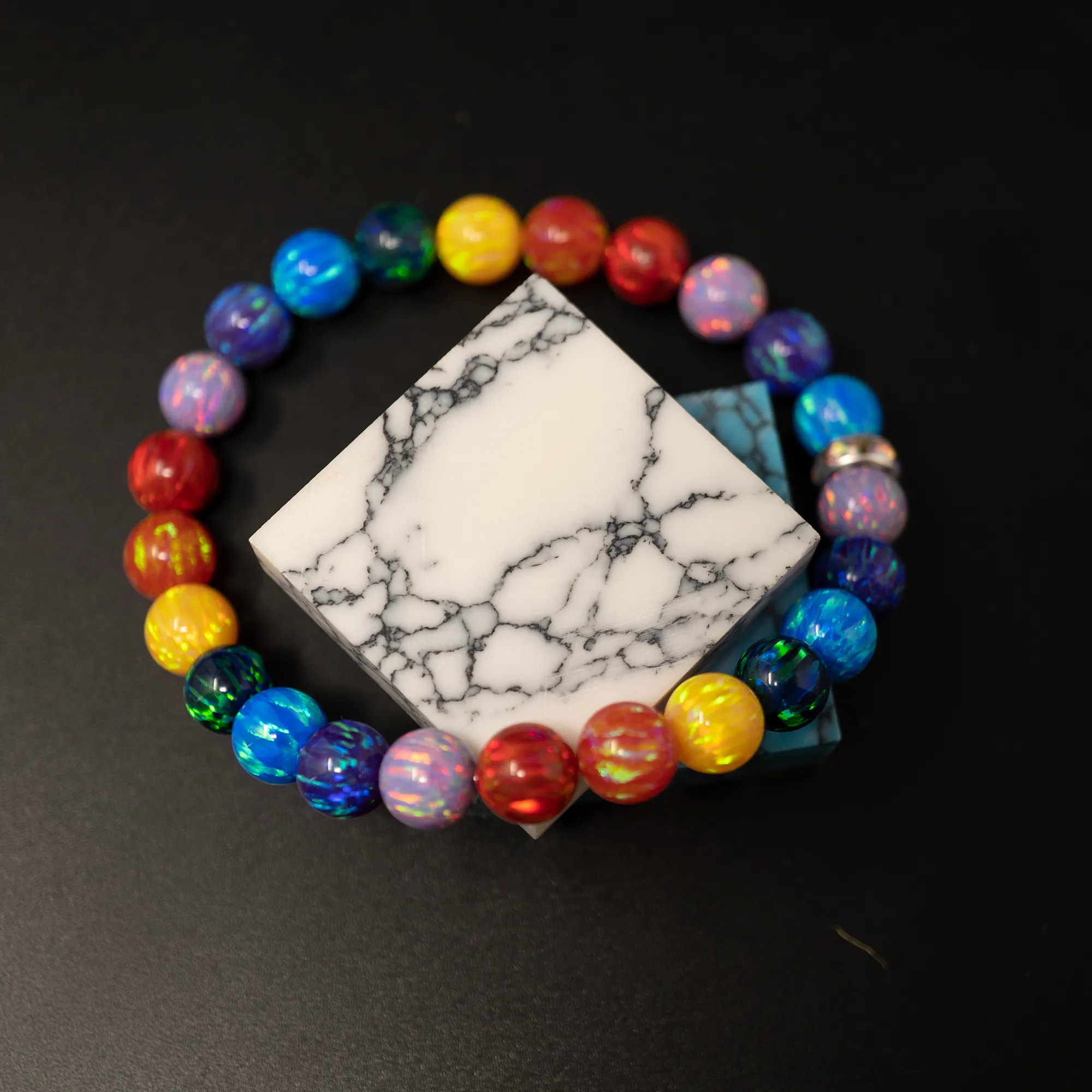 Rainbow Opal Beaded Bracelet - Alternating Color Pattern