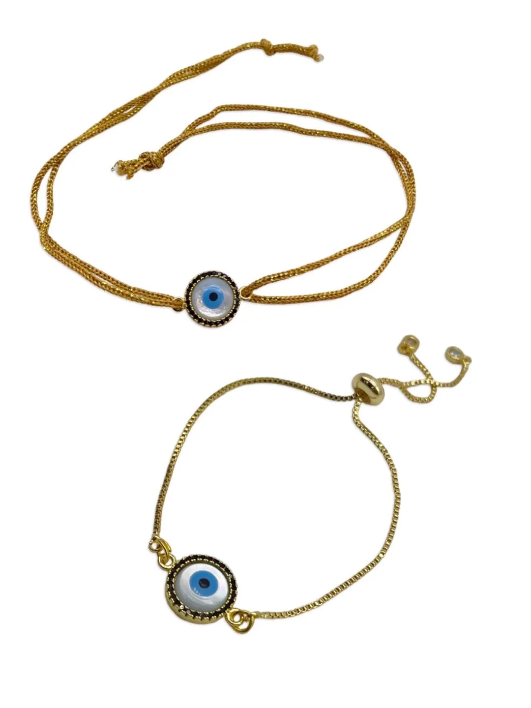 (Rakhi Set of 2) Fancy American Diamond Evil Eye Bracelet And Rakhi Thread For Bhabhi-Brother