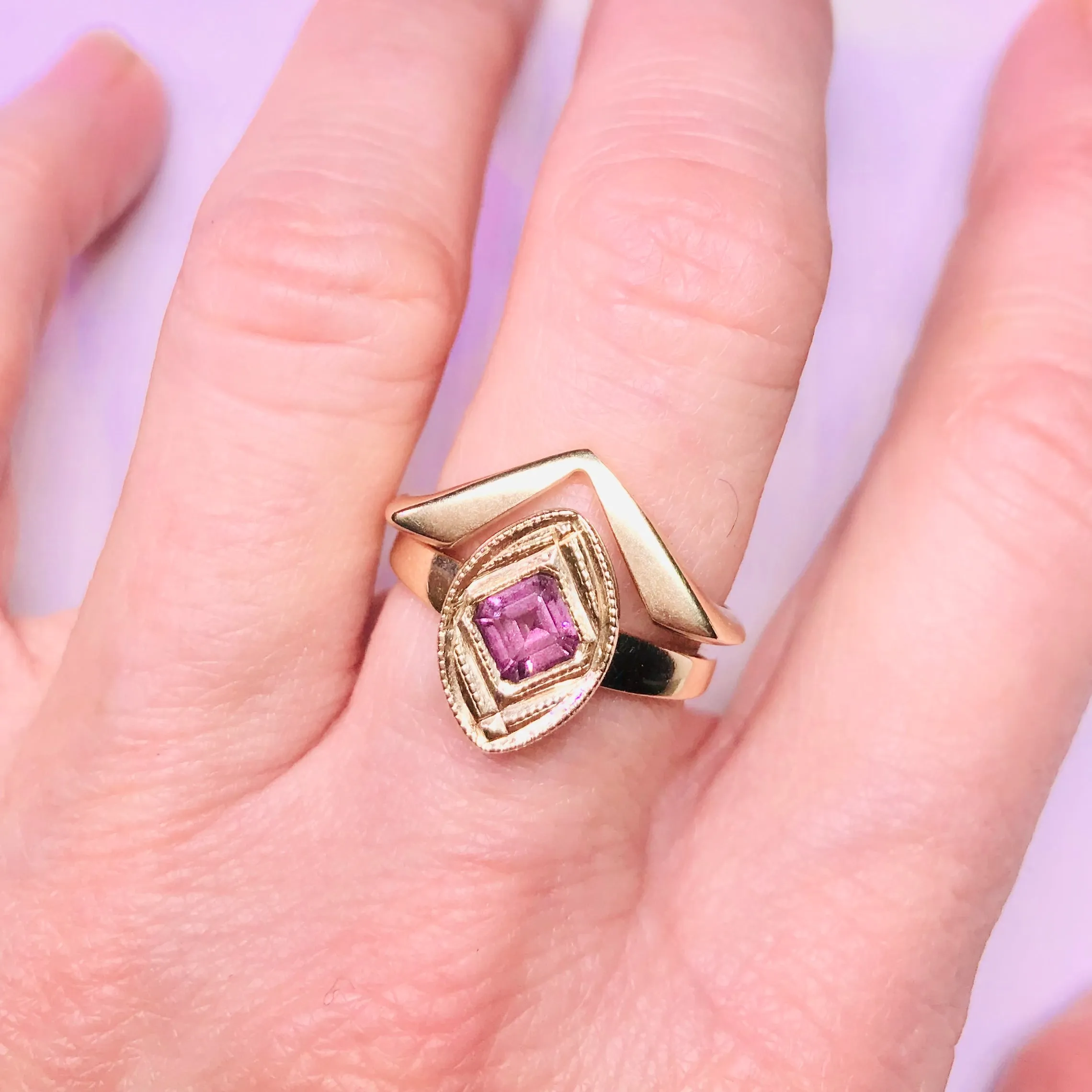 Raspberry Rhodolite Garnet and 14kt Yellow Gold Ring
