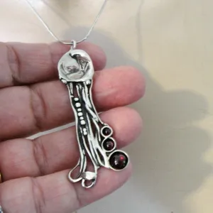 Real Red Garnet Pendant Artistic Handmade 925 Sterling Silver Hadar Designers(H