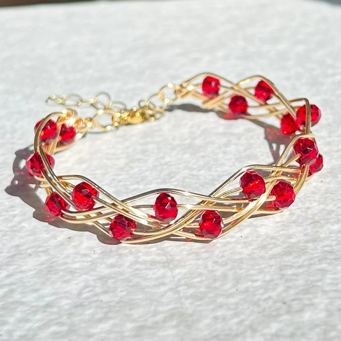 Red Double Braid Wave Rondelle Crystals Bracelet