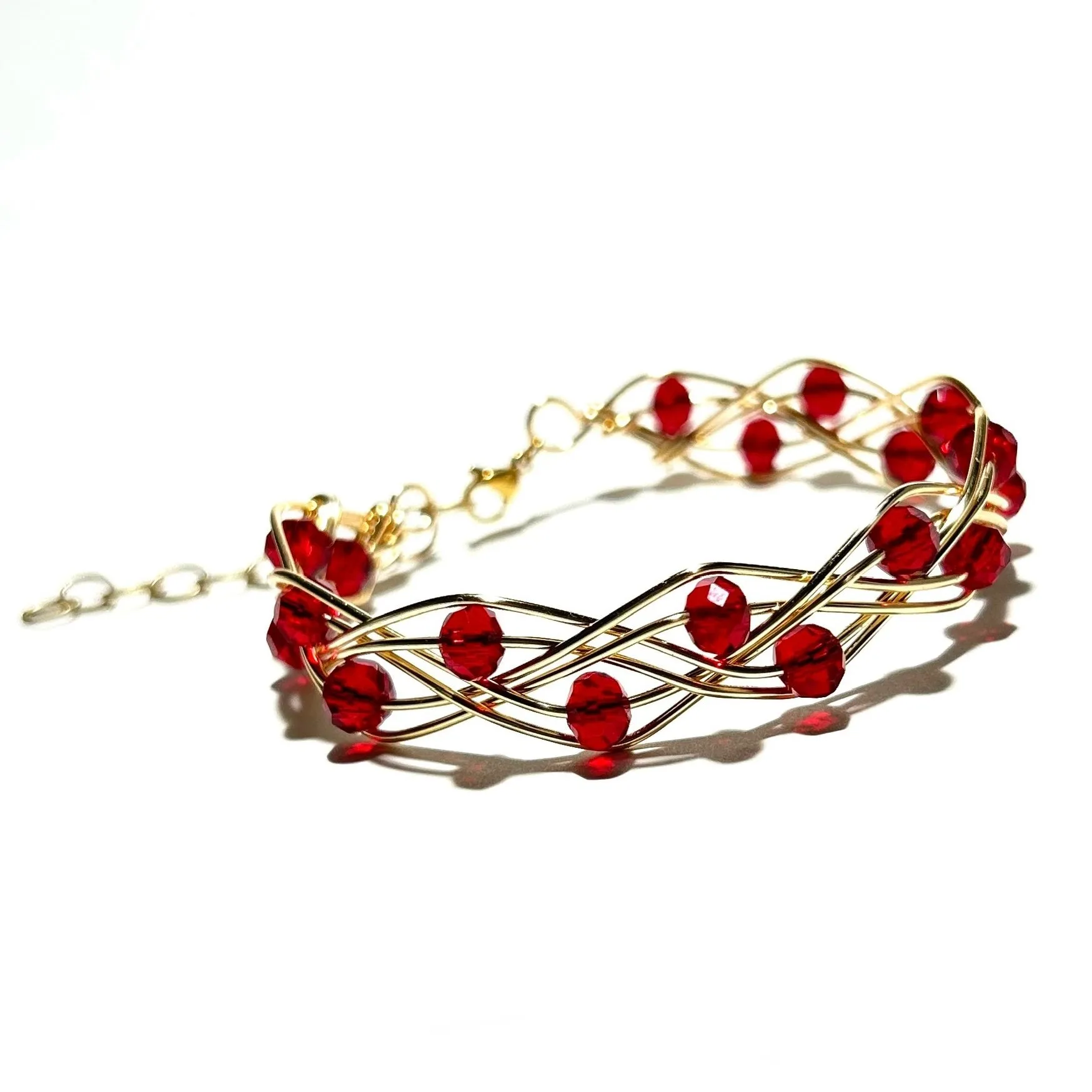 Red Double Braid Wave Rondelle Crystals Bracelet
