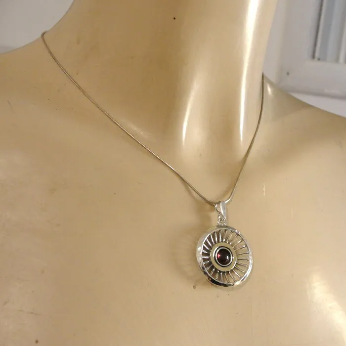 Red Garnet Pendant 9k Yellow Gold 925 Silver Handmade Hadar Designers (ms 1319)y