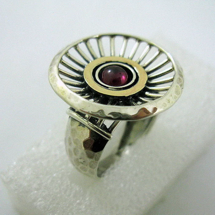 Red Garnet Pendant 9k Yellow Gold 925 Silver Handmade Hadar Designers (ms 1319)y