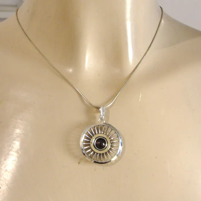 Red Garnet Pendant 9k Yellow Gold 925 Silver Handmade Hadar Designers (ms 1319)y