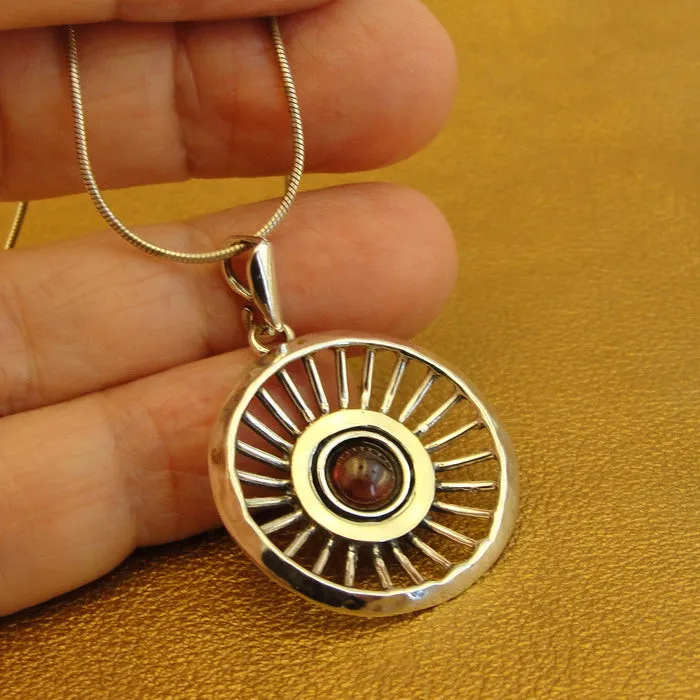 Red Garnet Pendant 9k Yellow Gold 925 Silver Handmade Hadar Designers (ms 1319)y