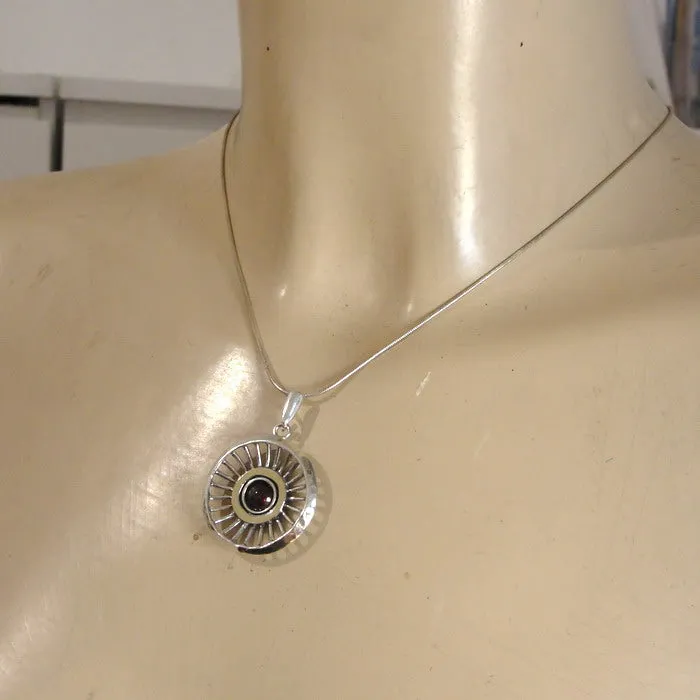 Red Garnet Pendant 9k Yellow Gold 925 Silver Handmade Hadar Designers (ms 1319)y