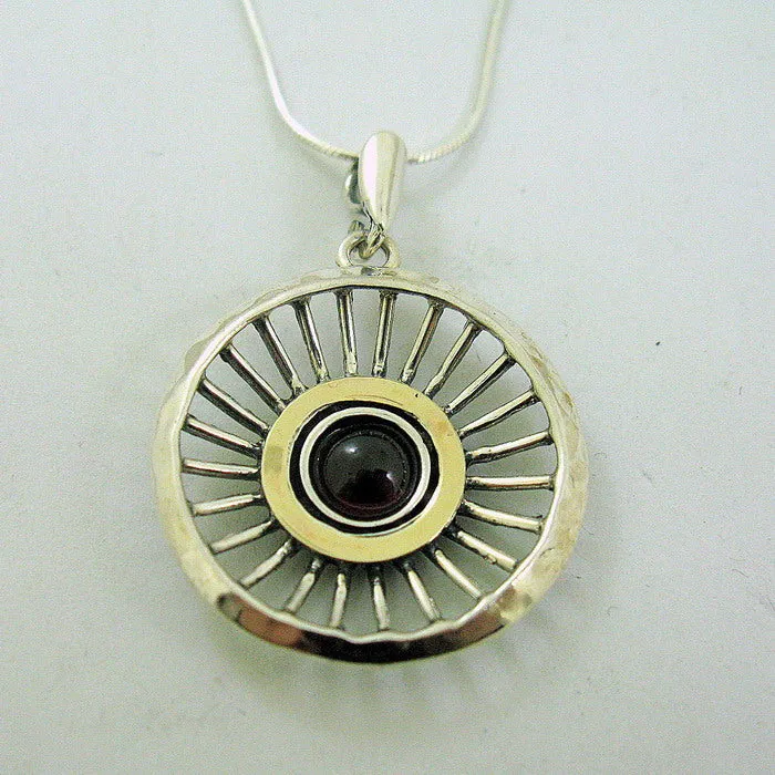 Red Garnet Pendant 9k Yellow Gold 925 Silver Handmade Hadar Designers (ms 1319)y
