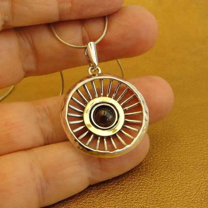 Red Garnet Pendant 9k Yellow Gold 925 Silver Handmade Hadar Designers (ms 1319)y