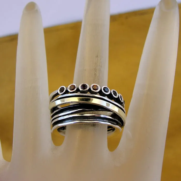 Red Garnet Zircon Ring 9k Yellow Gold 925 Silver Handmade Hadar Designers (Ms)Y