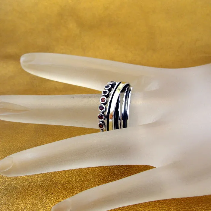 Red Garnet Zircon Ring 9k Yellow Gold 925 Silver Handmade Hadar Designers (Ms)Y