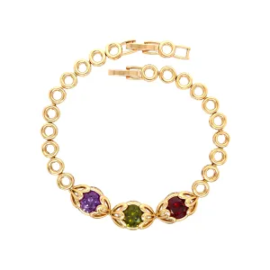 Red Green and Purple Gemstone Link bracelet 18k Gold filled