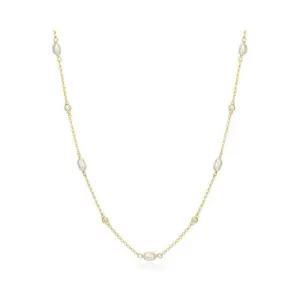 Reign Sterling Silver Gold Plated CZ and Pearl Station Necklace