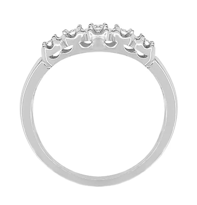 Retro Moderne White Sapphire Filigree Wedding Ring - 14K White Gold