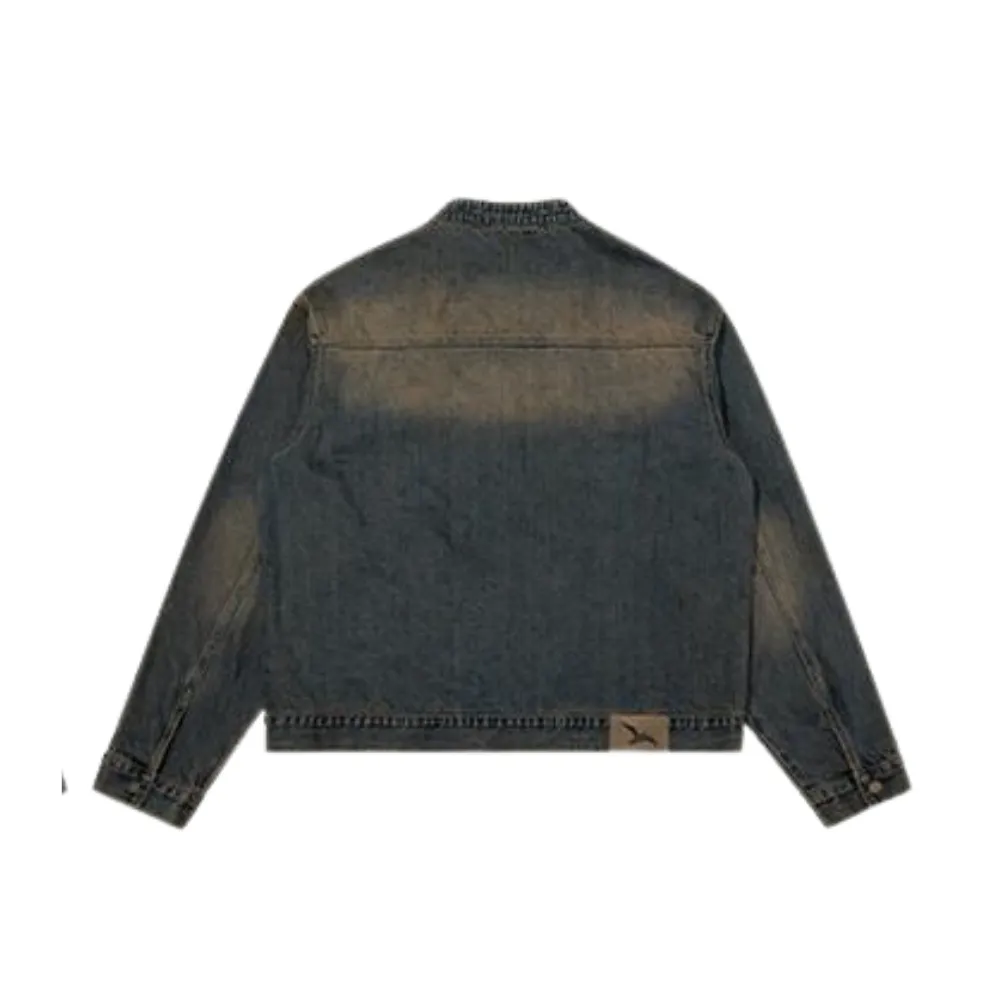 Retro Stand Collar Washed Denim Jacket
