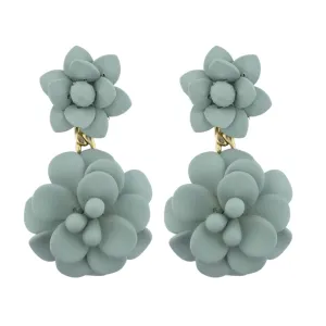 Roman Light Mint Hibiscus Silk Effect - Double Pendant Earrings