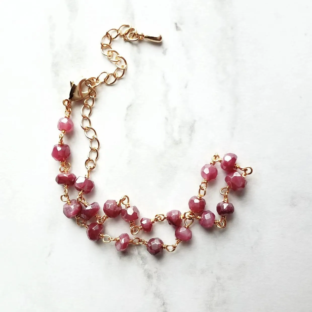 Ruby Moonstone Bracelet, dainty purple bracelet, pink purple moonstone bracelet, delicate bracelet, thin stone bracelet, black chain rosary