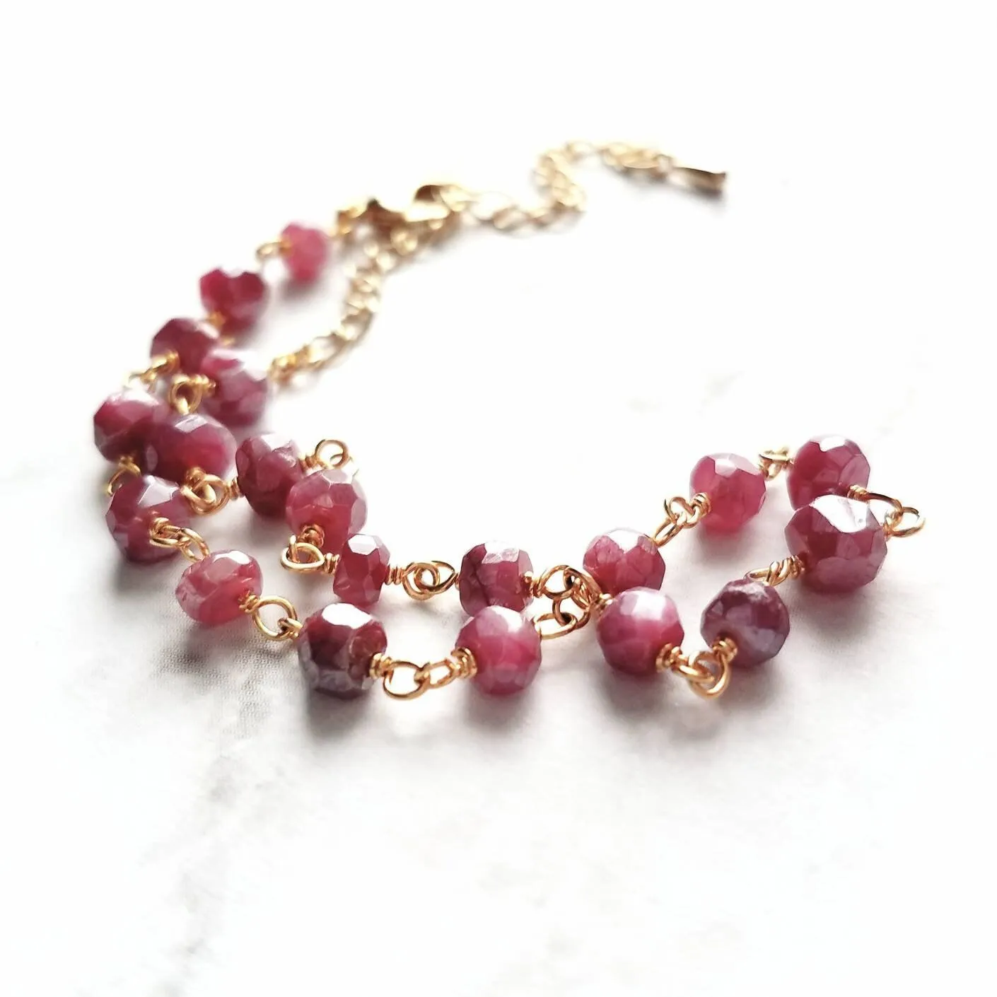 Ruby Moonstone Bracelet, dainty purple bracelet, pink purple moonstone bracelet, delicate bracelet, thin stone bracelet, black chain rosary