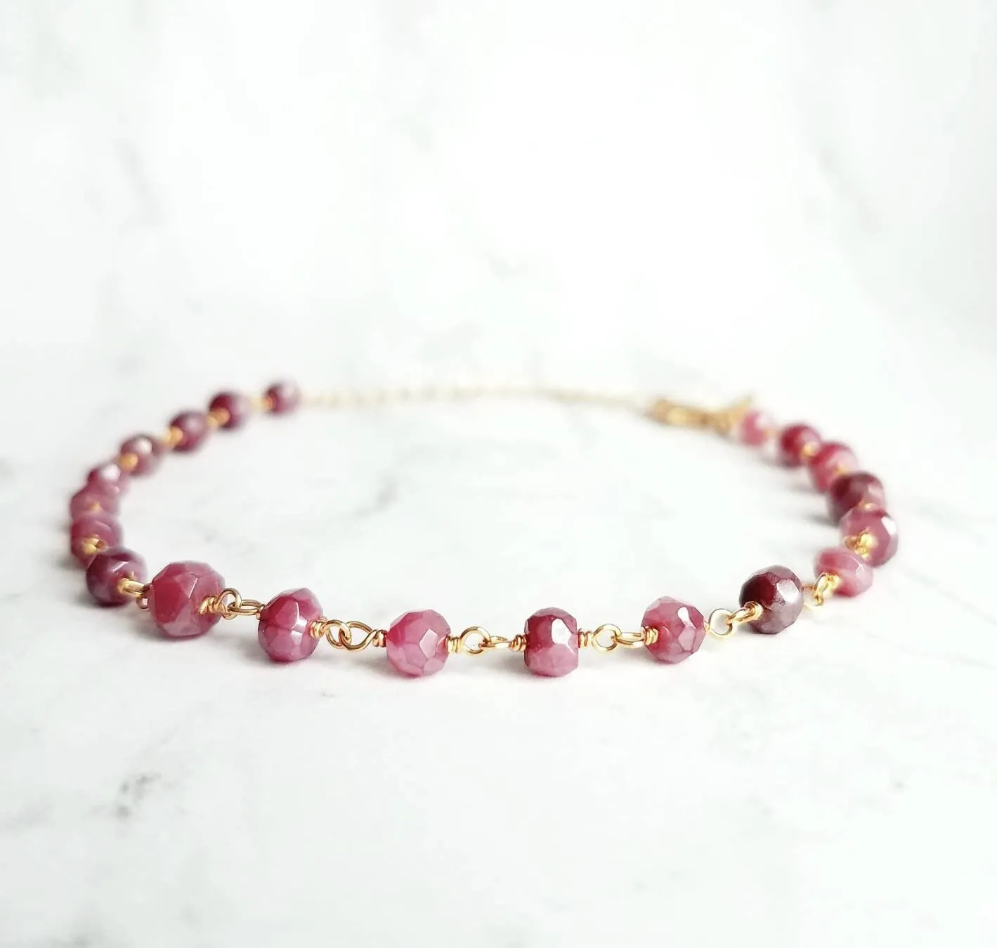 Ruby Moonstone Bracelet, dainty purple bracelet, pink purple moonstone bracelet, delicate bracelet, thin stone bracelet, black chain rosary