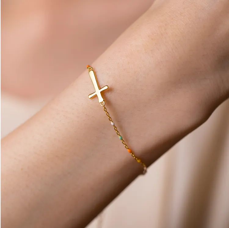 S925 Cross Rainbow Dot Bracelet