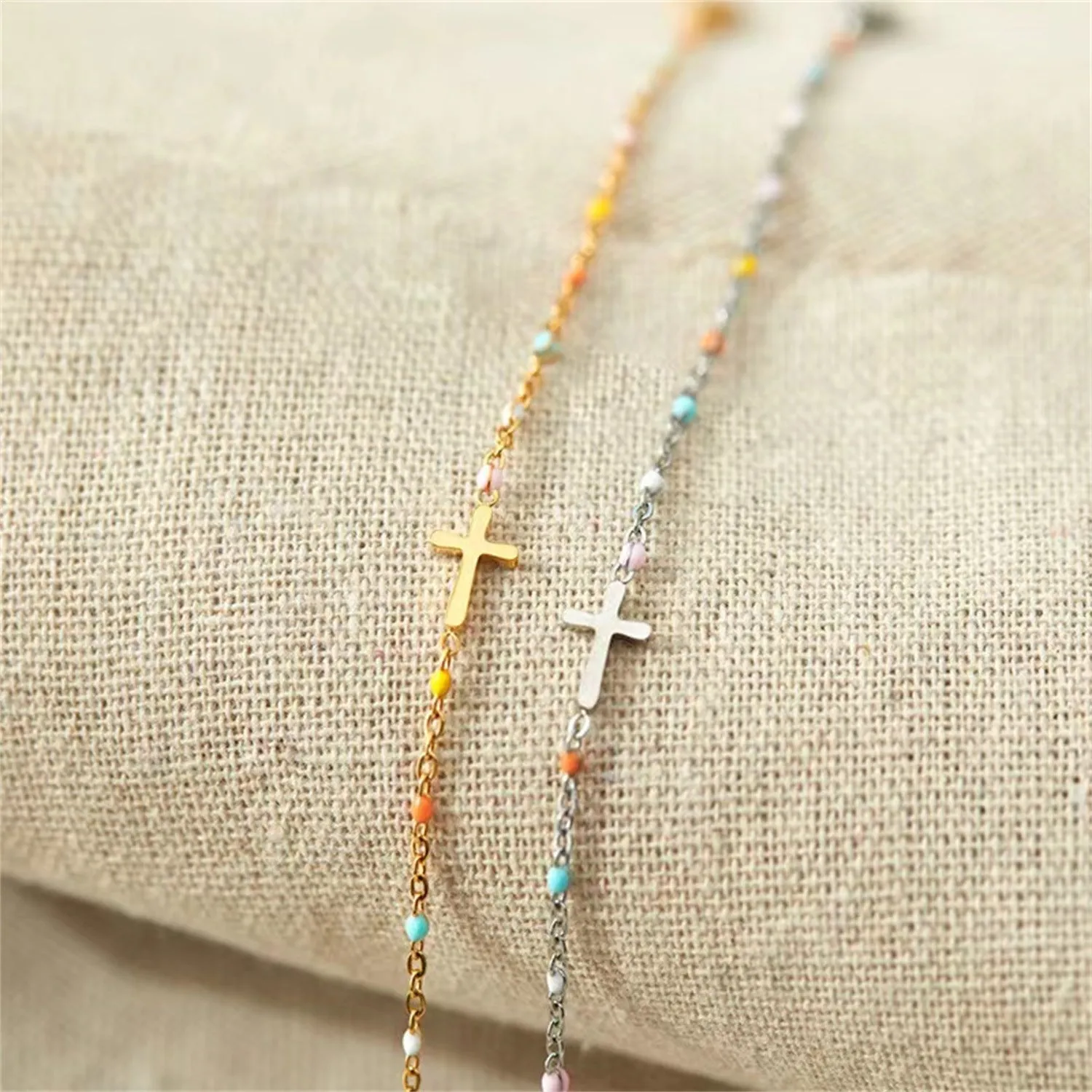 S925 Cross Rainbow Dot Bracelet