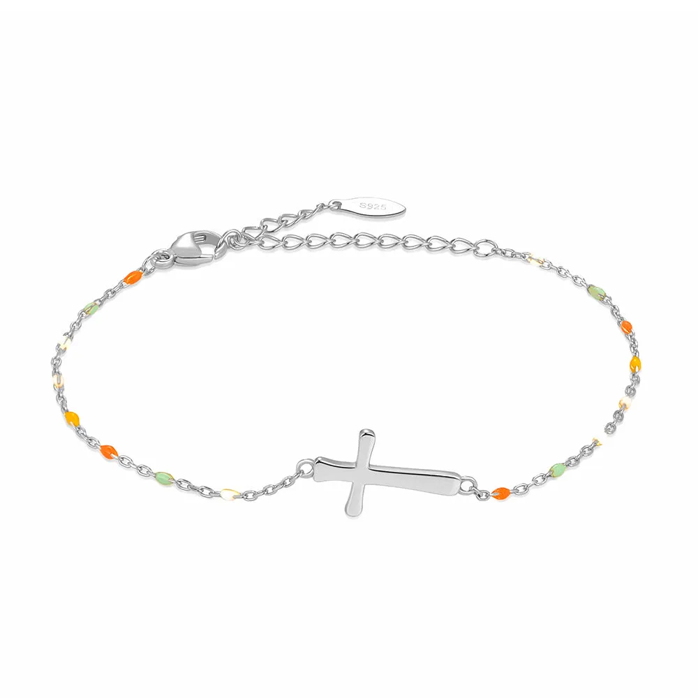 S925 Cross Rainbow Dot Bracelet