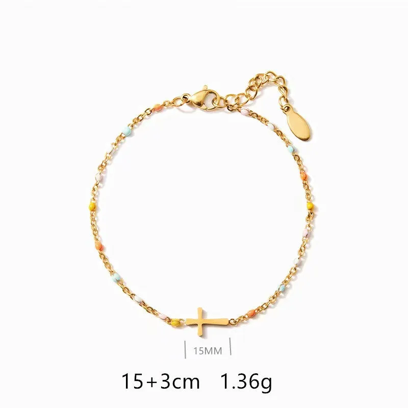 S925 Cross Rainbow Dot Bracelet