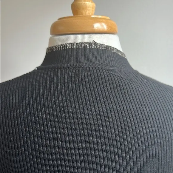 Saks Fifth Avenue Pleated Pencil Midi Dress Black Gold Metallic XS NWT