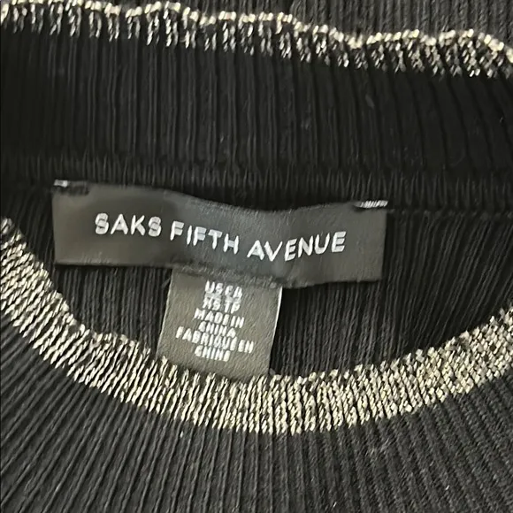 Saks Fifth Avenue Pleated Pencil Midi Dress Black Gold Metallic XS NWT