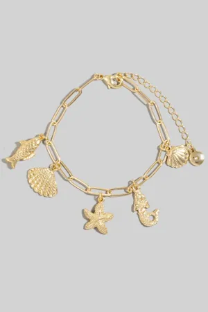 Sea Life Adjustable Charm Bracelet in Gold