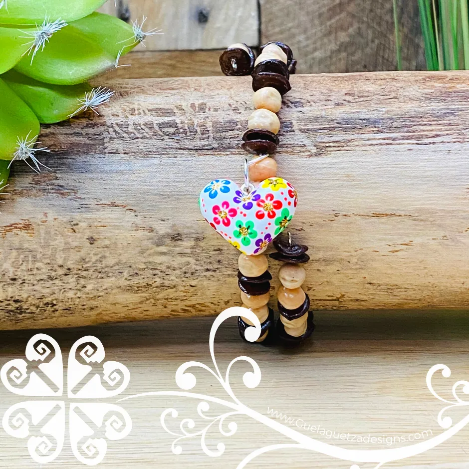 Seeds Artisan Bracelet with Wood Heart