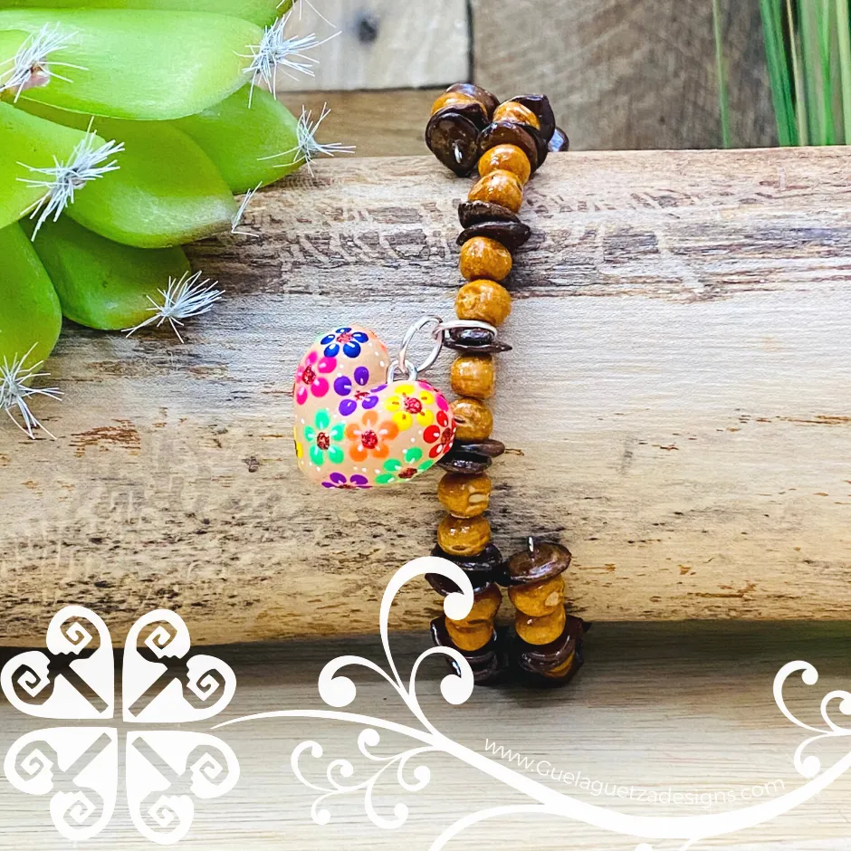 Seeds Artisan Bracelet with Wood Heart