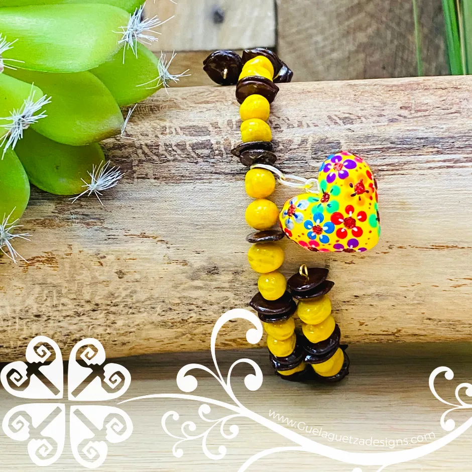 Seeds Artisan Bracelet with Wood Heart