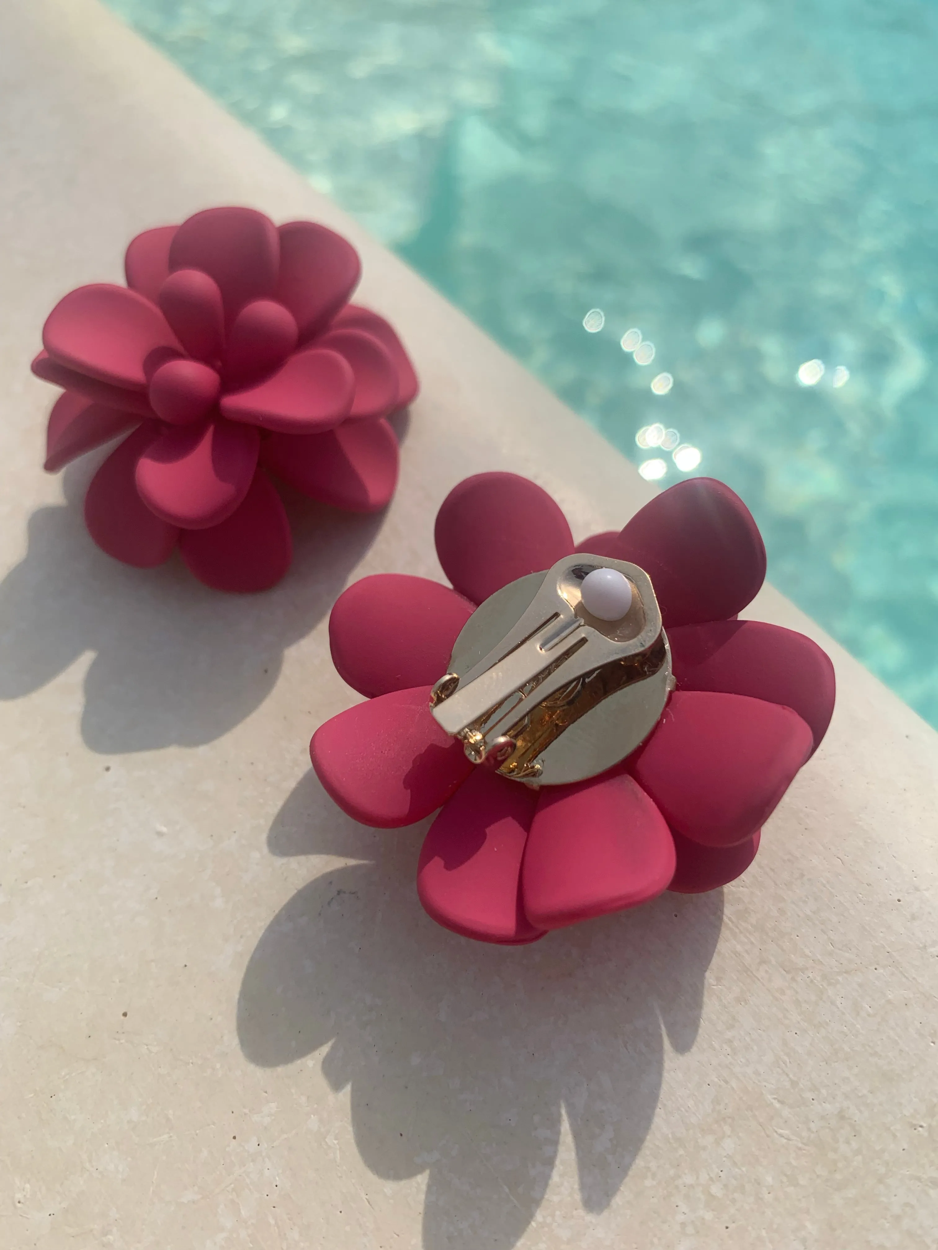 Sicilian Hot Pink Bougainvillea Hibiscus Stud Earrings - Silk Effect