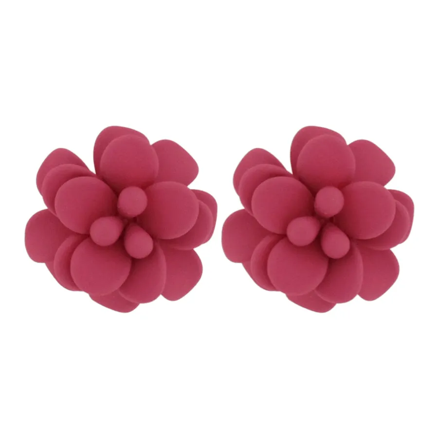 Sicilian Hot Pink Bougainvillea Hibiscus Stud Earrings - Silk Effect