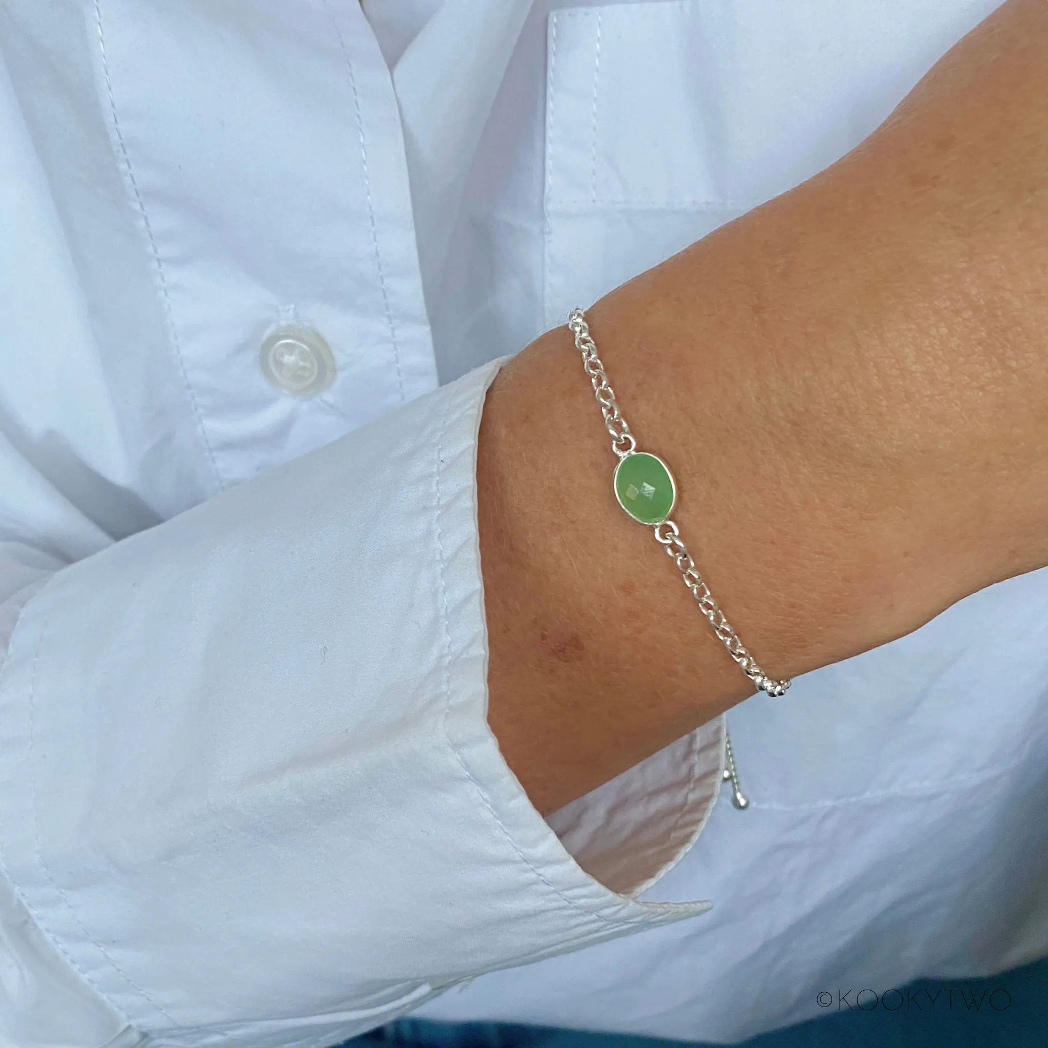 Silver Chrysoprase Chain Bracelet