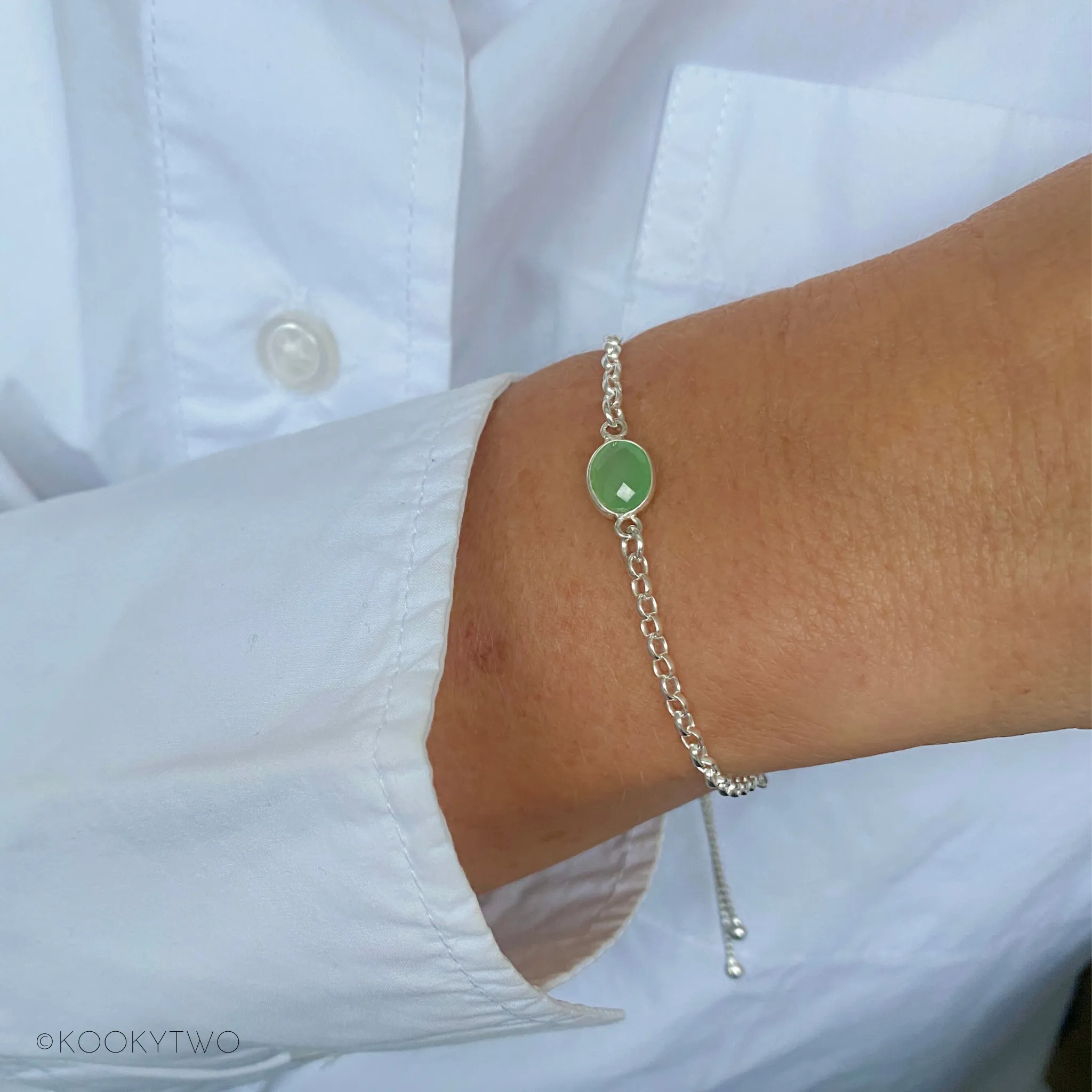 Silver Chrysoprase Chain Bracelet