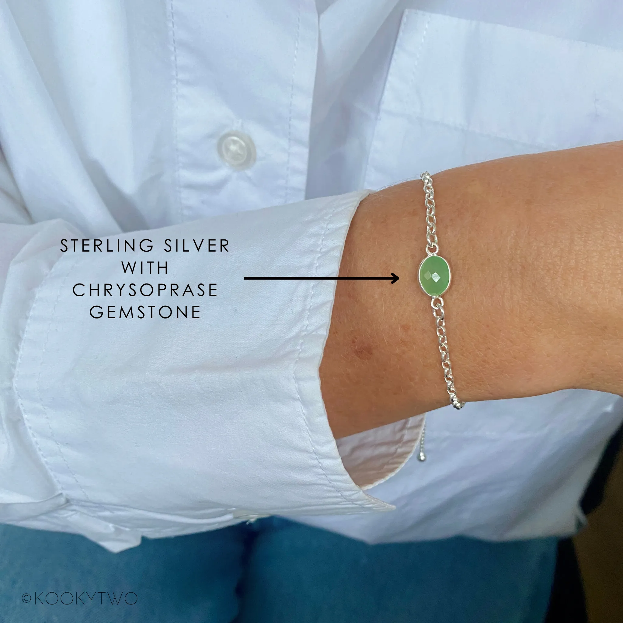 Silver Chrysoprase Chain Bracelet
