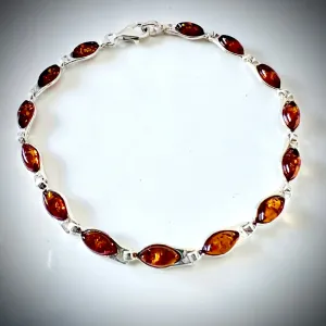 Silver Cognac Amber Delicate Link Bracelet