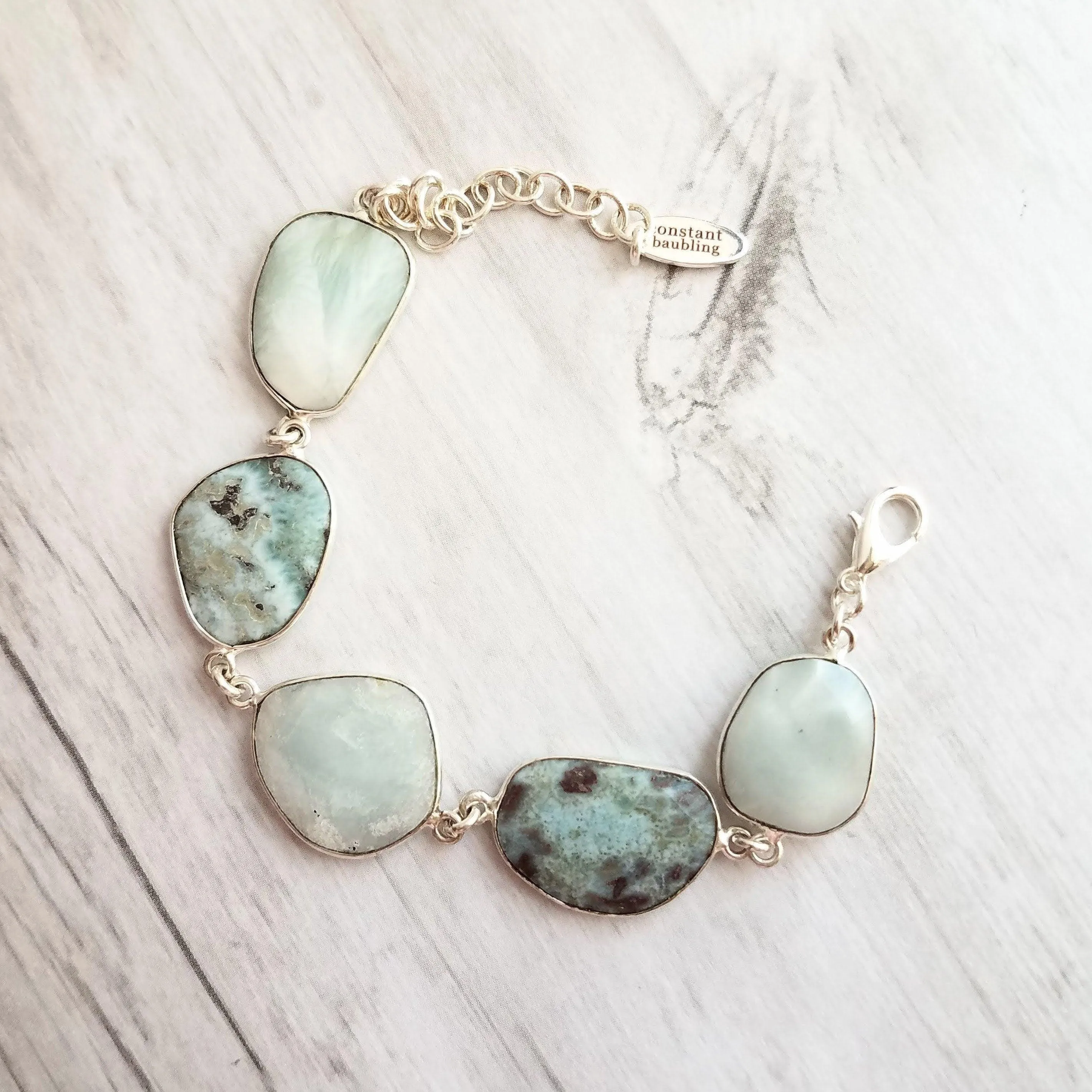 Silver Larimar Stone Bracelet, pale blue gemstone, mottled stone bracelet, light blue stone bracelet larimar bracelet sky baby blue bracelet