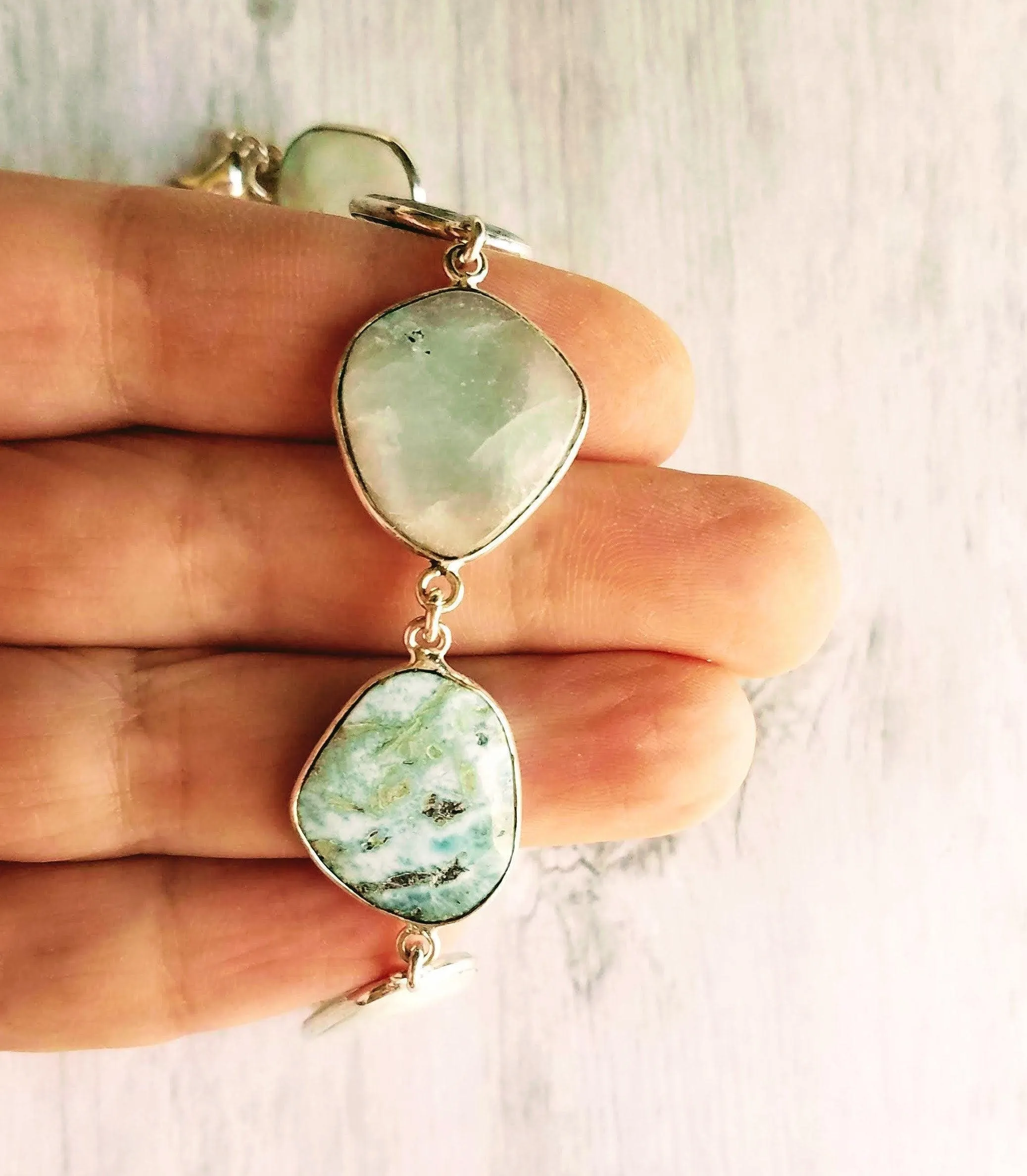 Silver Larimar Stone Bracelet, pale blue gemstone, mottled stone bracelet, light blue stone bracelet larimar bracelet sky baby blue bracelet