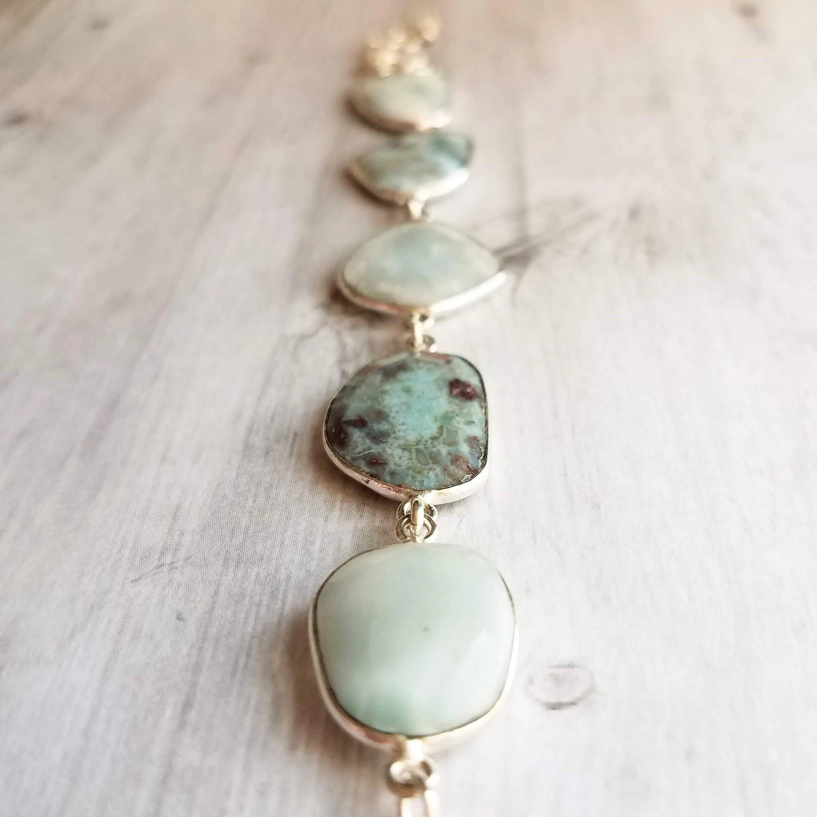 Silver Larimar Stone Bracelet, pale blue gemstone, mottled stone bracelet, light blue stone bracelet larimar bracelet sky baby blue bracelet