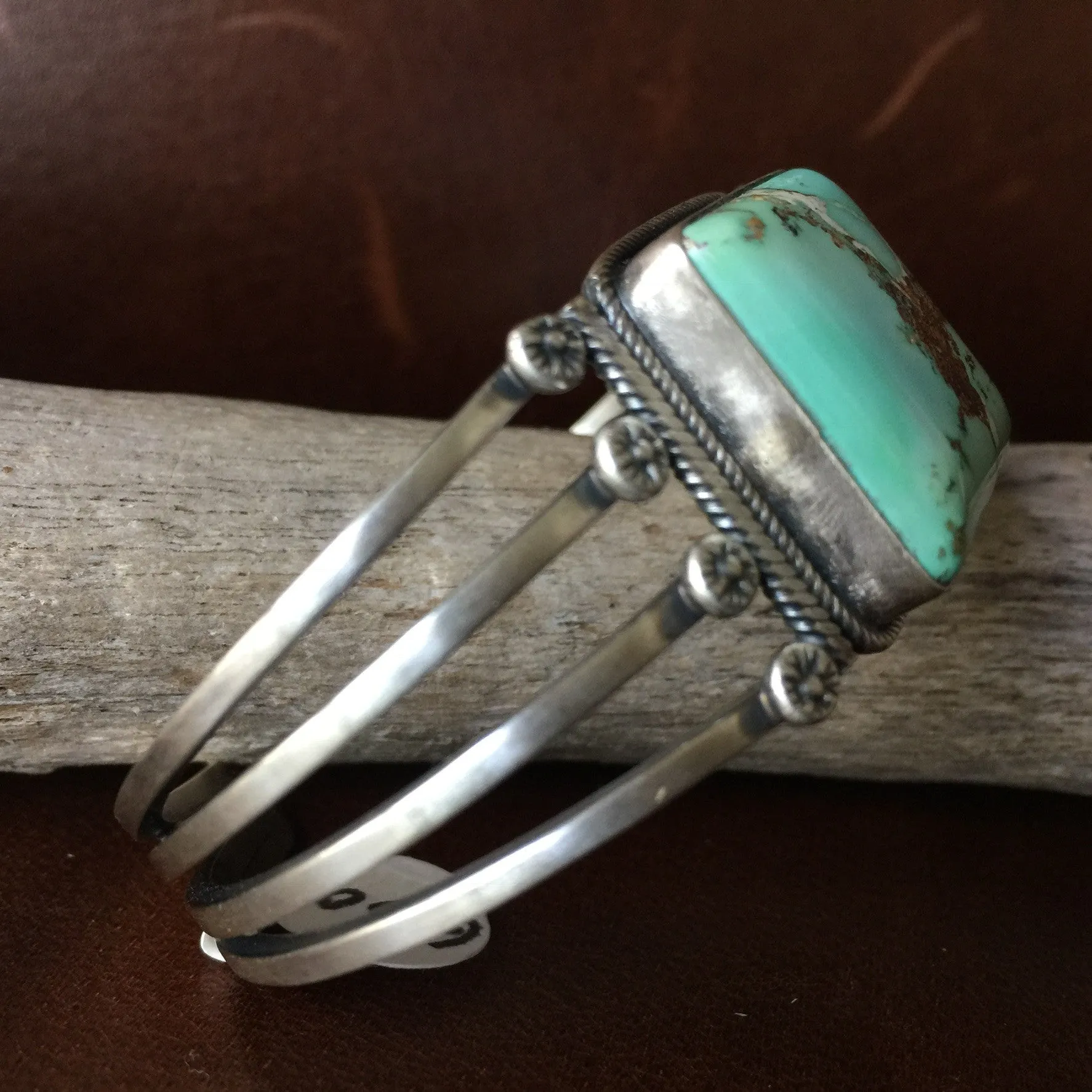 Simple Sterling Silver Bracelet with Royston Turquoise Signed Marita Benally