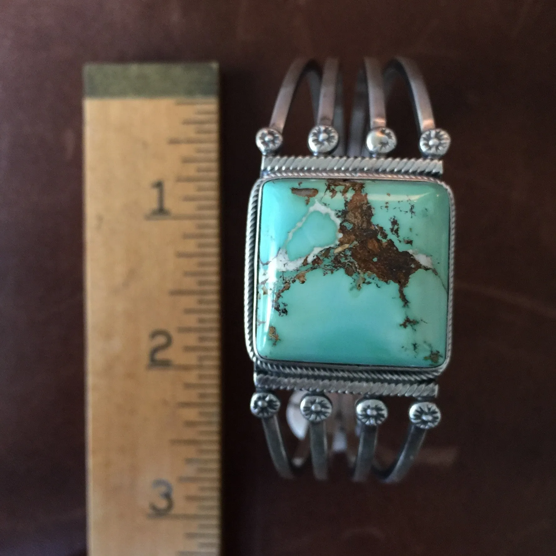 Simple Sterling Silver Bracelet with Royston Turquoise Signed Marita Benally
