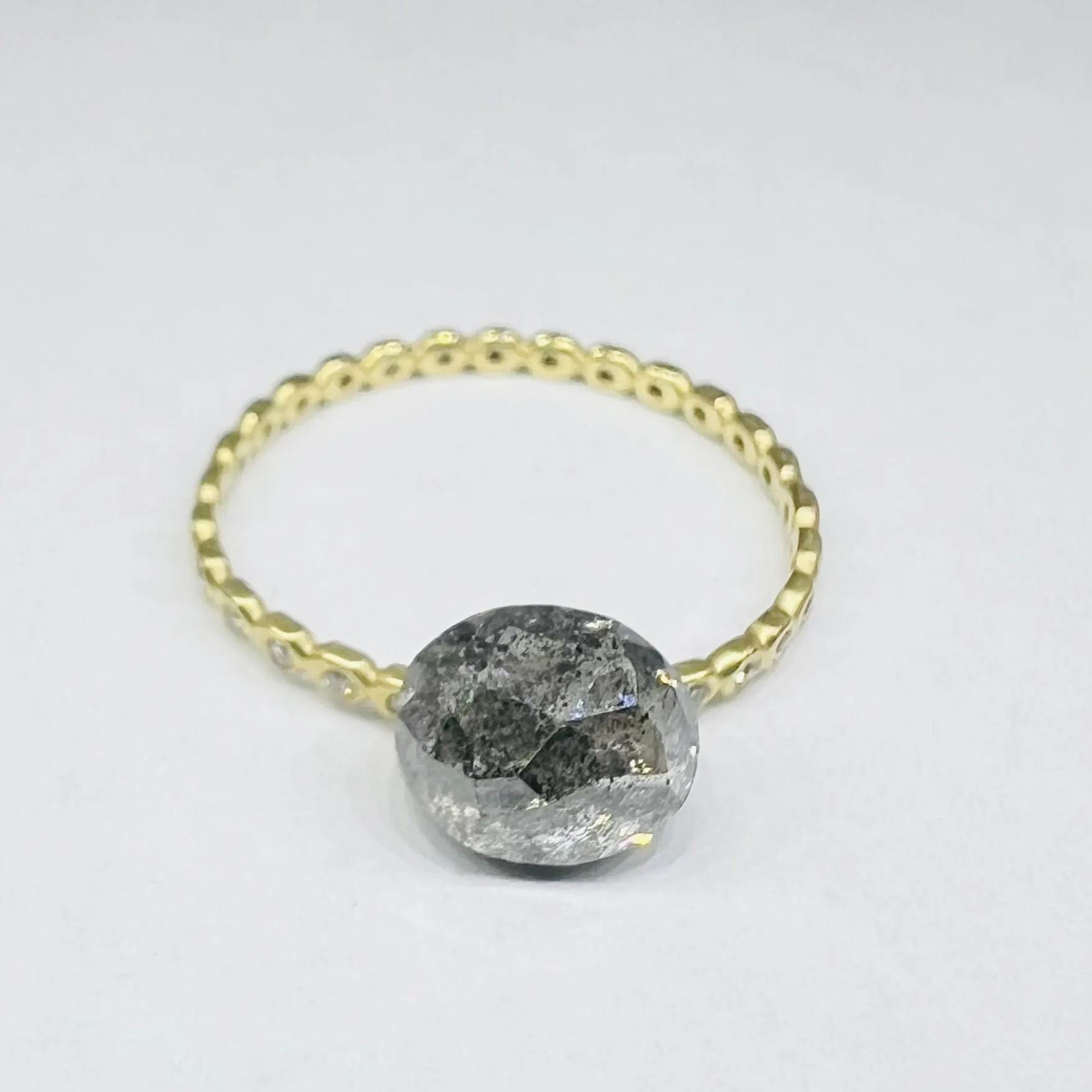 Soft Oval Rose Cut Salt and Pepper Diamond