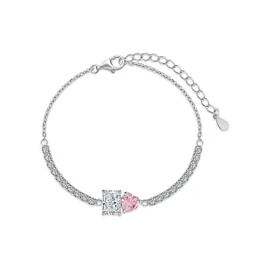 Sparkling Heart Pink Square Diamond Tennis Bracelet