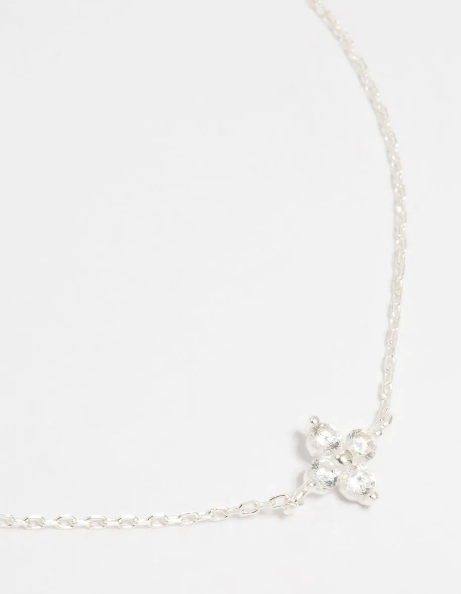 Sterling Silver Cubic Zirconia Micro Flower Bracelet