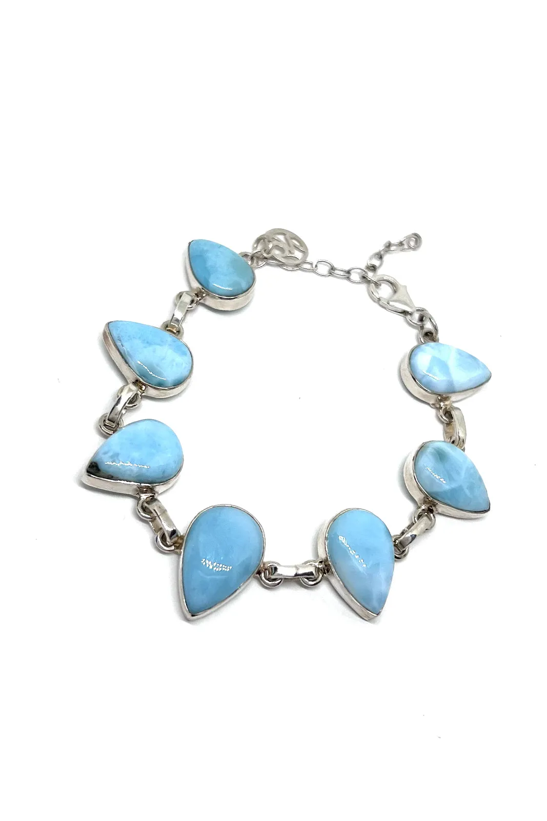 Sterling Silver Larimar Tear Drop Link Bracelet