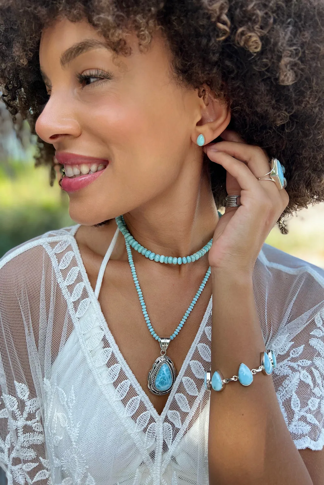 Sterling Silver Larimar Tear Drop Link Bracelet