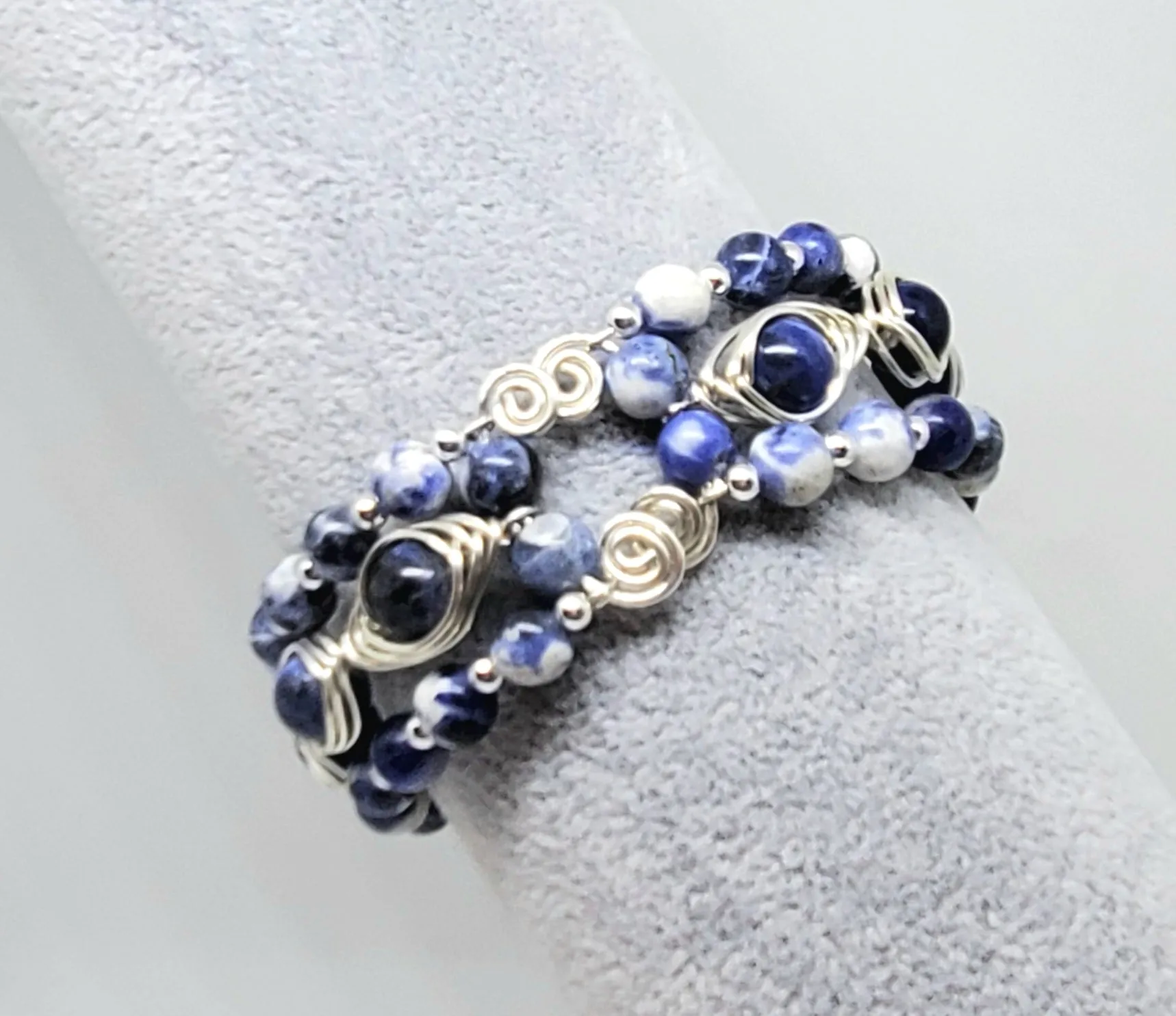Sterling Silver Wire wrapped Sodalite Stone Cuff Bracelet